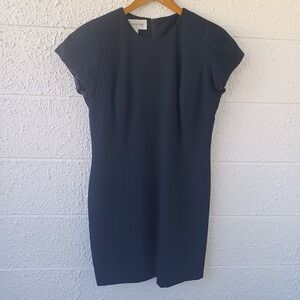 Jones New York Black 100% Worsted Wool Sheath Dress Cap Sleeve Size 10 USA